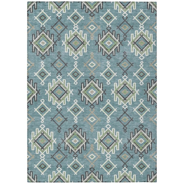 Chantille Machine Washable Indoor/Outdoor Abstract ACN3042 Teal 8 ft. x 10 ft. Area Rug