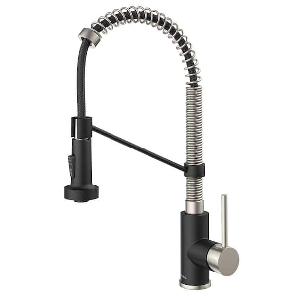KRAUS Bolden Single Handle Pull Down Sprayer Kitchen Faucet with Dual Function Sprayhead in Stainless Steel/Matte Black