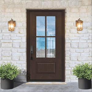 Regency 36 in. x 80 in. 3/4 Lite 4 SDL Oasis Decorative Glass RHIS Prefinished Chestnut Fiberglass Prehung Front Door