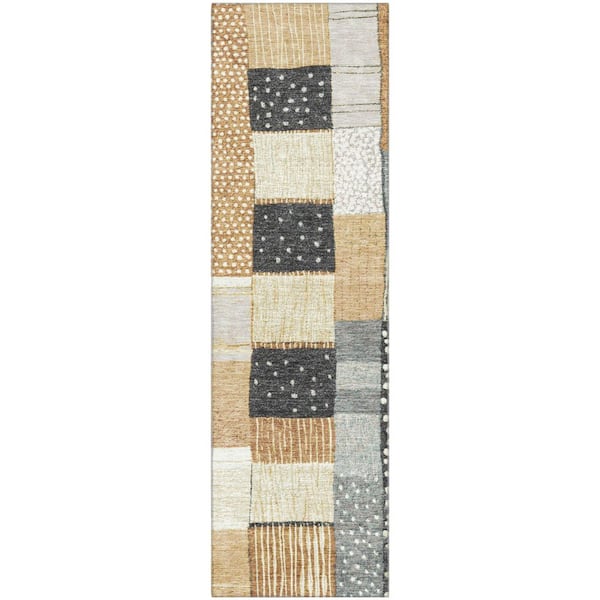 Mayfield Premium Machine Washable Abstract AMF1960 Black 2 ft. x 7 ft. Runner Rug
