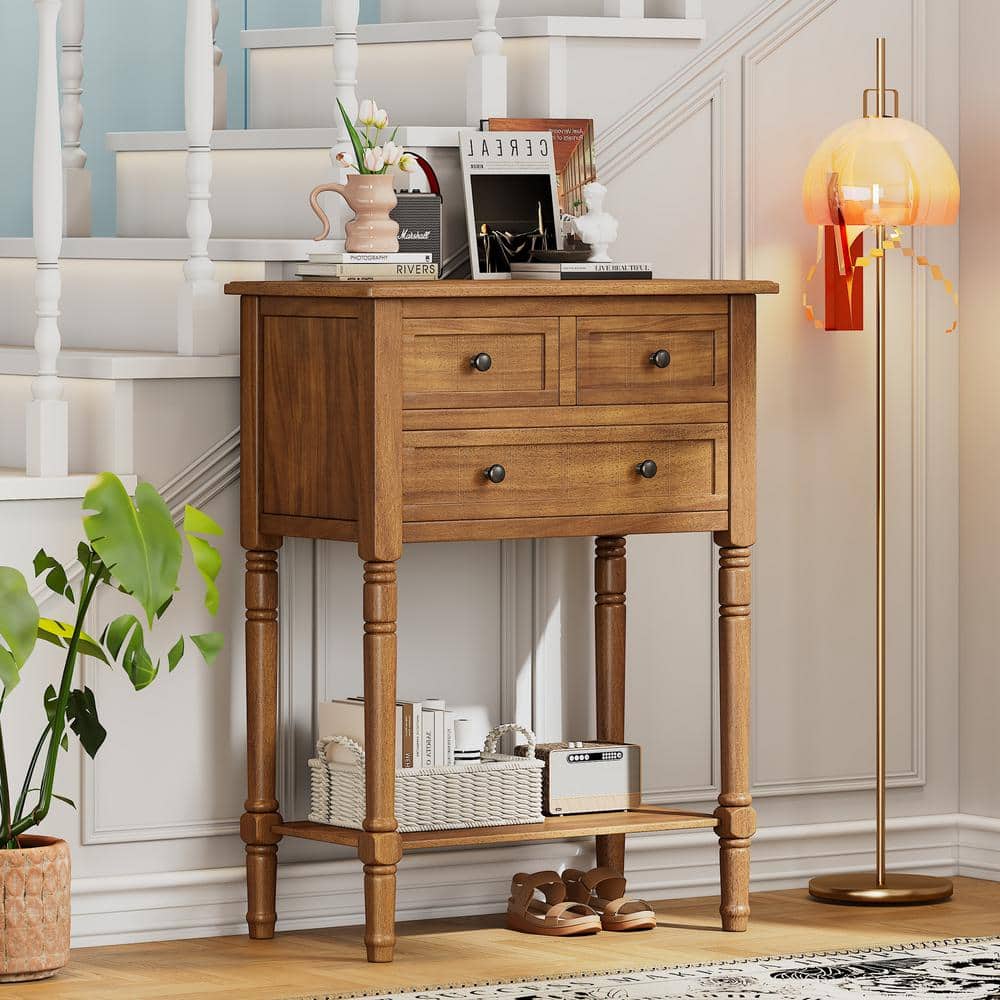 Harper & Bright Designs 23.7 in. Natural Rectangle Wood Console Table ...