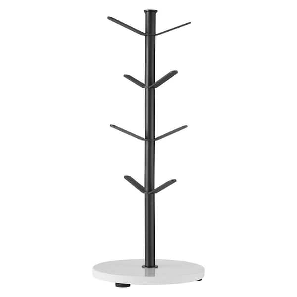 8‑Hook Mug Tree with Marble Base, Carbon Steel Countertop Coffee Cup Holder, Matte Black Kitchen Coffee Bar Organizer