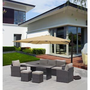 6-Piece Wicker Outdoor Sectional with Dark Brown Cushions