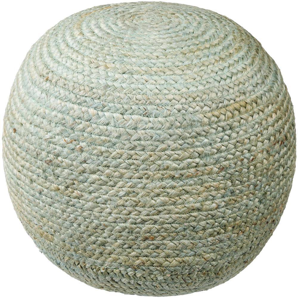 Aqua Round Jute Upholstered Pouf with Polystyrene Beans