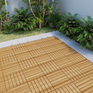 1 ft. x 1 ft. Acacia Wood Interlocking Deck Tiles Outdoor Patio Flooring Tiles Striped Pattern in Natural(10 Per Box)