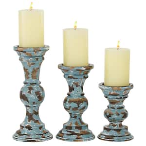 Light Blue Wood Candle Holder (Set of 3)