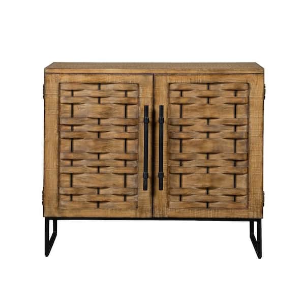Osin Natural Brown and Black Pine Wood 18 in. Sled Base Accent Buffet Sideboard Cabinet
