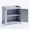 Lofka 38.6 in. W x 18.9 in. D x 37.4 in. H Wood Outdoor Storage Cabinet, Metal Tabletop Outdoor Patio Bench, Gray CC50-G