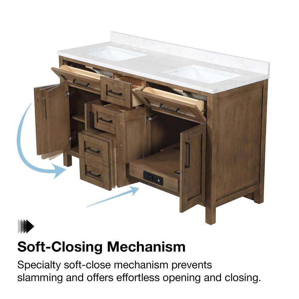 Espresso Double Sink Vanity with White Marble Top and Mirrors
