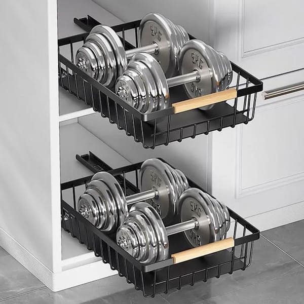 Anqtovp Pull-Out Cabinet Storage, Metal Sliding Cabinet Drawer Roll-Out Rack Suitable for Kitchen Storage Room, Bedroom, Black