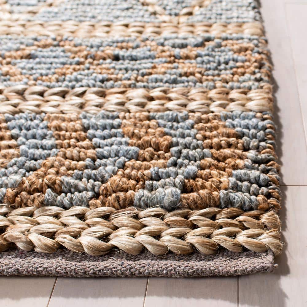 Blue and Natural Flat Woven Reversible Cotton 8' x 10' Rug