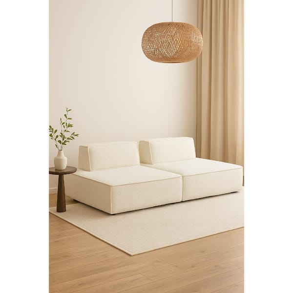 Gada 2-Piece Ivory Boucle Square Chaise Lounge Chairs