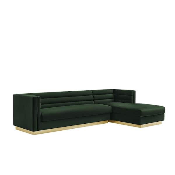 Inspired Home Annemarie 69in Width Square Arm Style Upholstered Velvet Tufted L Shaped Sofa in Hunter Green
