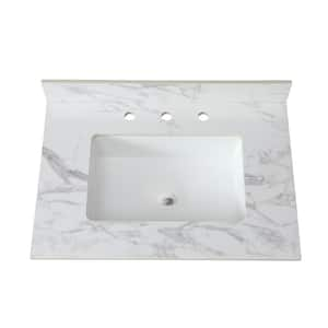 31 in. W x 22 in. D Ceramic White Rectangular Single Sink Vanity Top in White