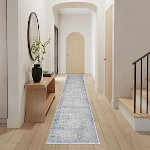 Abstract Hues Blue Grey 2 ft. x 12 ft. Abstract Contemporary Runner Area Rug