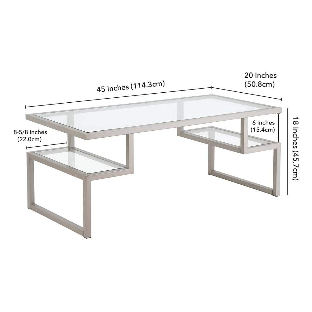 Zander Nickel Finish Rectangular Coffee Table with Tempered Glass Top
