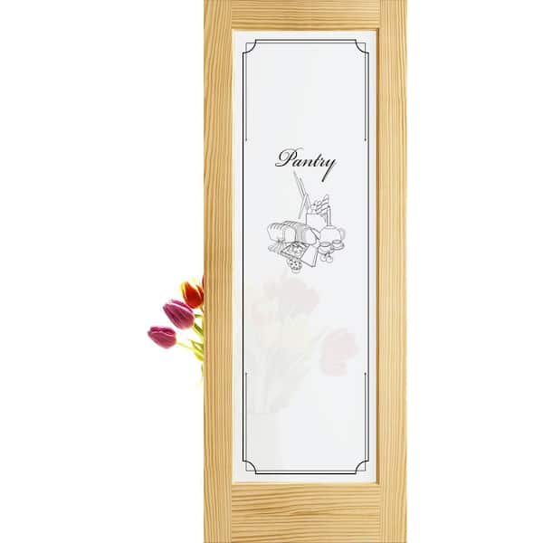 32 in x 80 in French Solid Core 1-Lite Pantry Glass Pine Wood Interior Door Slab