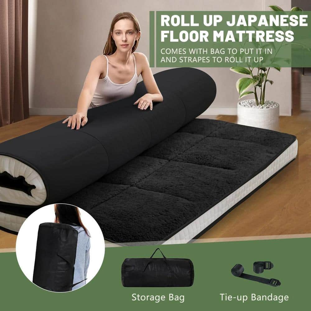 BOZTIY Japanese Floor Mattress 4 in, Polyester Fill Tatami Mat Sleeping Pad  Foldable Roll Up Mattress, Twin, Black I1327138-BK-TWIN@1 - The Home Depot