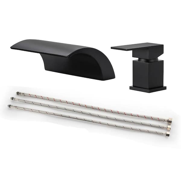 Miscool Ami Single-Handle Tub Deck Mount Roman Tub Faucet With Waterfall Spout in Matte Black