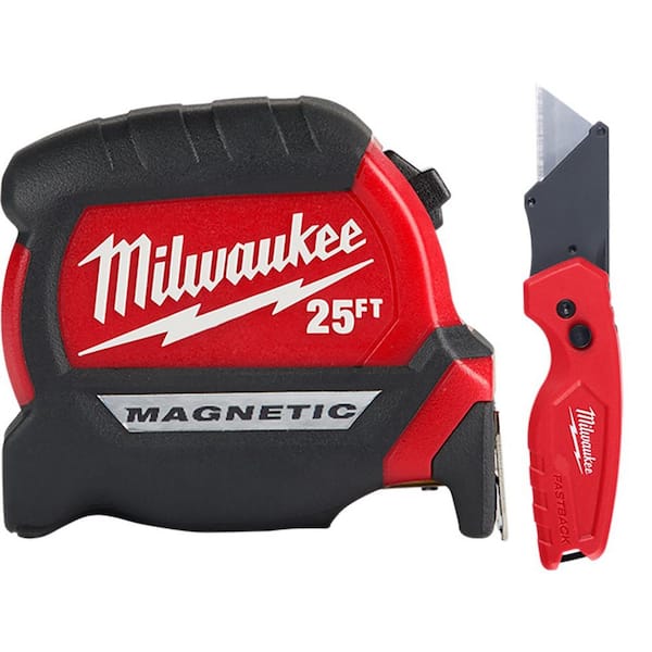 Milwaukee 25 ft. x 1 in. Compact Magnetic Tape Measure with 15 ft. Reach and FASTBACK Compact Folding Utility Knife