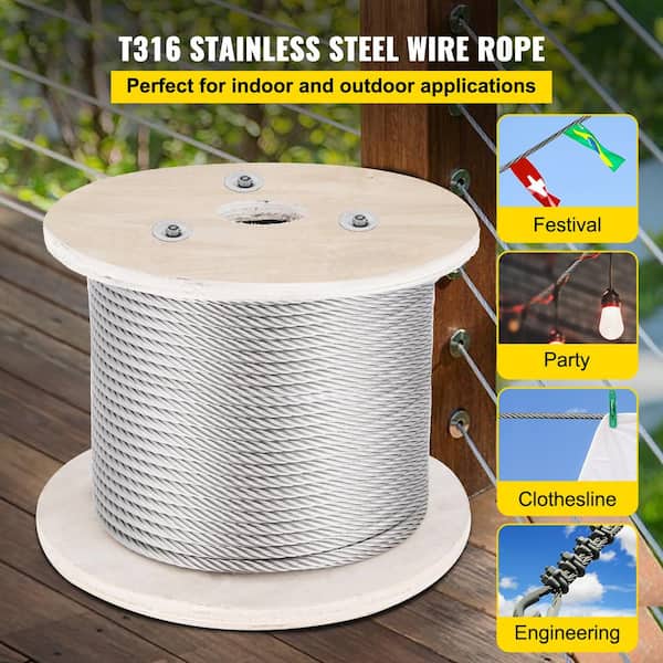 VEVOR Cable Railing T316 Stainless Steel Wire Rope Cable Strand 1/8" 1x19 500ft 
