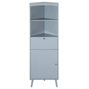 20 in. W x 14.2 in. D x 63 in. H Blue-Gray MDF Freestanding Linen Cabinet with Open Shelves and Anti-Toppling Device