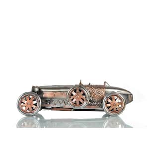 Metal Bugatti Bronze and Silver Racecar Model Sculpture