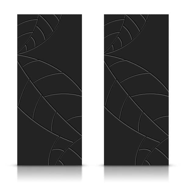 CALHOME 60 in. x 80 in. Hollow Core Black Stained Composite MDF Interior Double Closet Sliding Doors