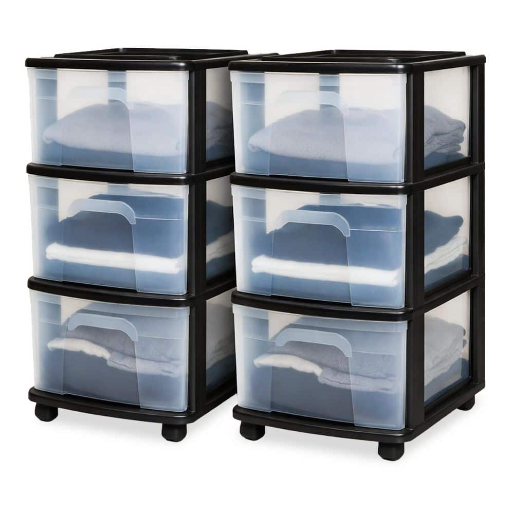 Plastic 3 Drawer Medium Storage Tower, Clear Drawers & Black Frame (2 Pack) price history on PriceWatchPro