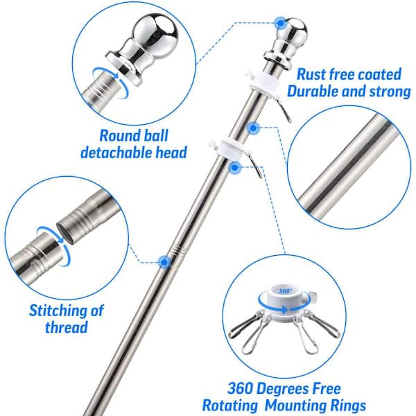 Rail Mount Flag Pole Long Lasting Easy Hanging Stainless Steel