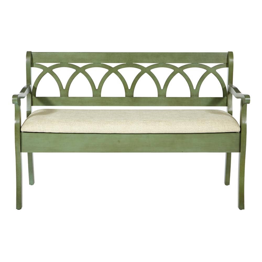 Coventry Antique Sage Entry Bench with Beige Cushion Storage