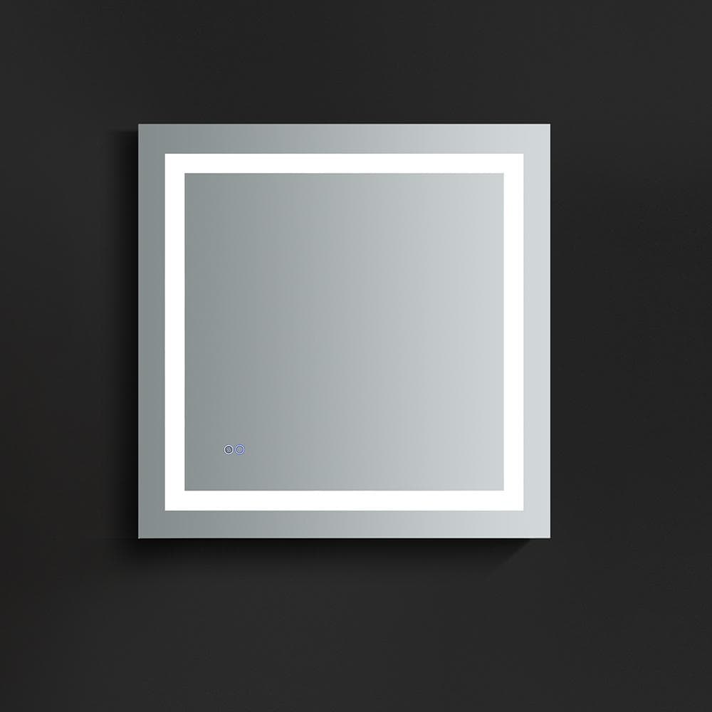 Sleek 30" Square Frameless Bathroom Vanity Mirror with LED & Defogger