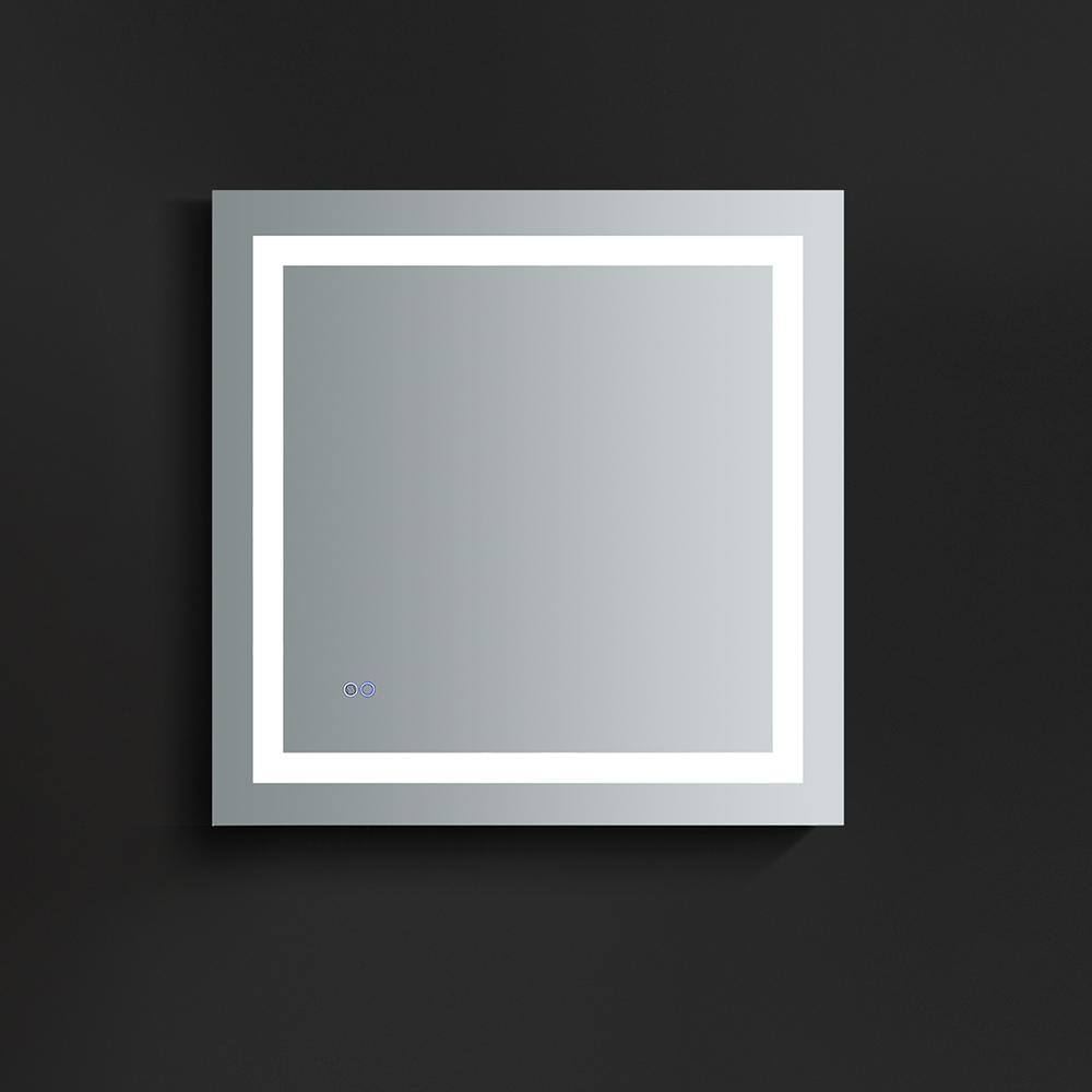 Sleek 30" Square Frameless Bathroom Vanity Mirror with LED & Defogger