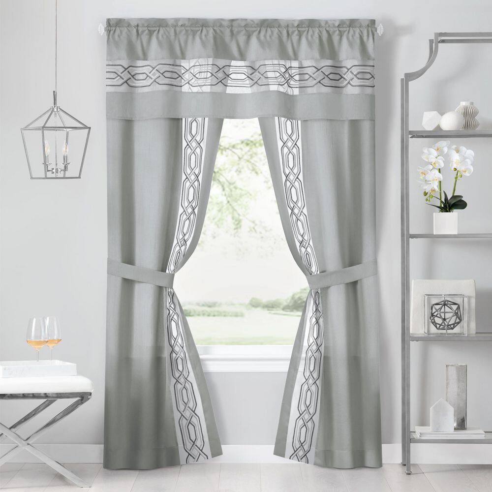 Silver Light Filtering 5-Piece Curtain Set with Geometric Lattice