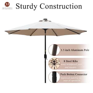 9 ft. Aluminum Market Patio Umbrella LED Solar Outdoor Umbrella in Beige with Tilt and Crank
