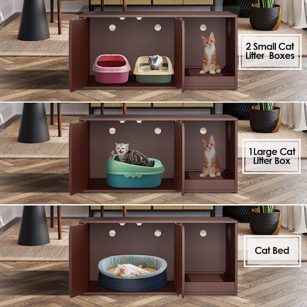 FUFU&GAGA 6 in 1 Wooden Cat Hidden Litter Box with Drawer and Shelves, Cat  Litter Box Enclosure Furniture with Litter Catcher YLM-AMKF180113-01-c -  The Home Depot