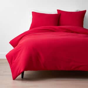 Company Cotton 3-Piece Red Jersey Knit Full Duvet Cover Set