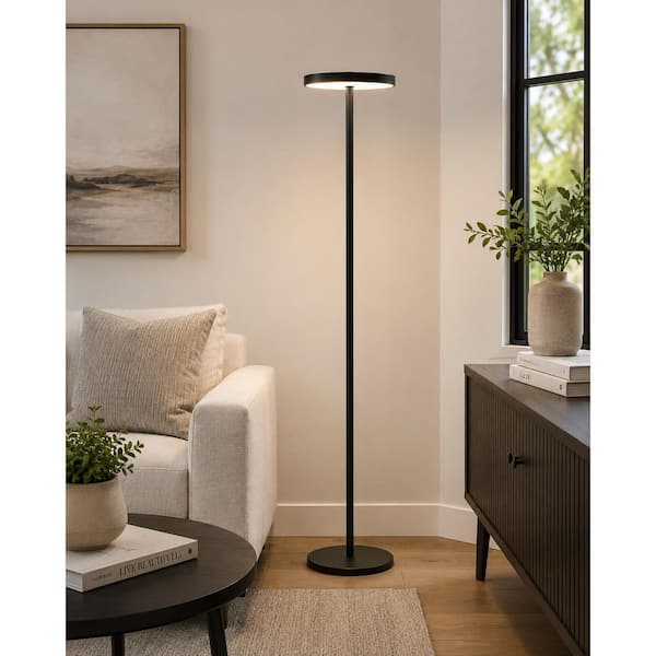 Keeva 57.05 in. Flat Black Contemporary 1-Light Dimmable Standard Floor Lamp for Living Room with White Acrylic Shade