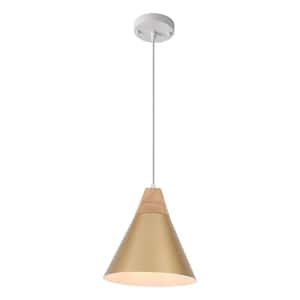 1-Light Gold Cone Pendant Light with Metal Shade, No Bulbs Included