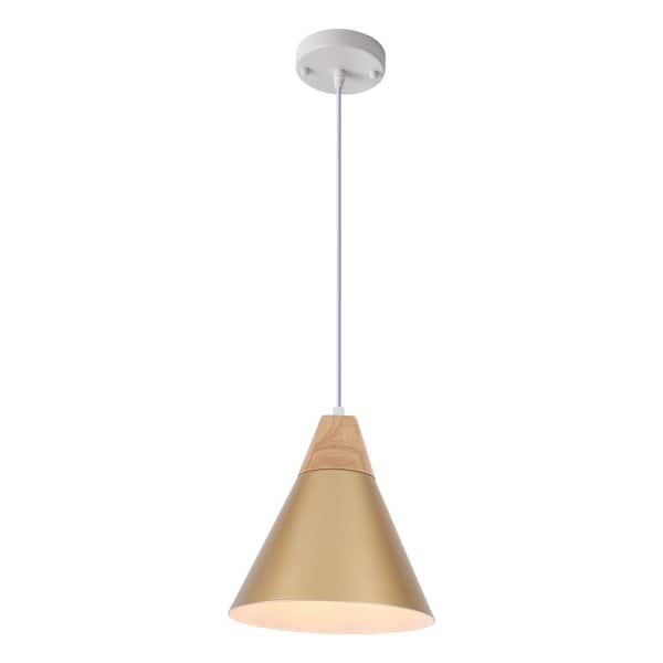 1-Light Gold Cone Pendant Light with Metal Shade, No Bulbs Included
