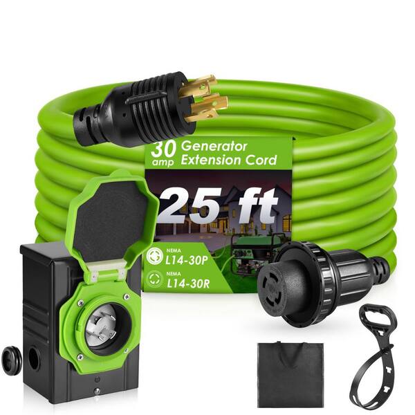 SEEUTEK 25 ft. 10/4 30 Amp Generator Extension Cord 4 Prong 125-Volt Indoor/Outdoor Extension Cord L14-30 with Lighted End Green