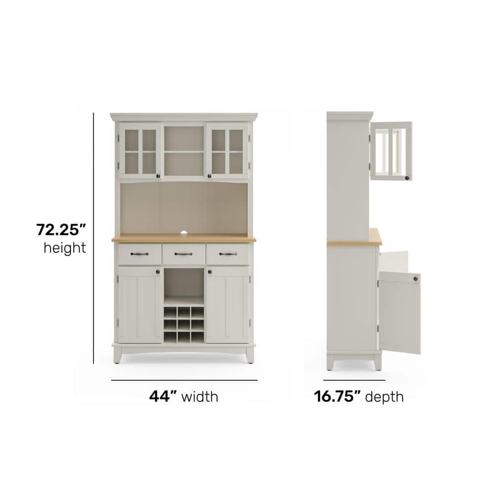Off White China Cabinet with Natural Wood Top