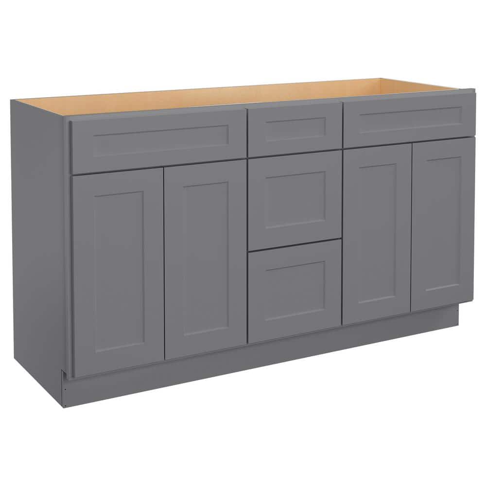 60 in. W x 21 in. D x 34.5 in. H in Shaker Grey Plywood Ready to Assemble Floor Vanity Sink Base Kitchen Cabinet price history on PriceWatchPro