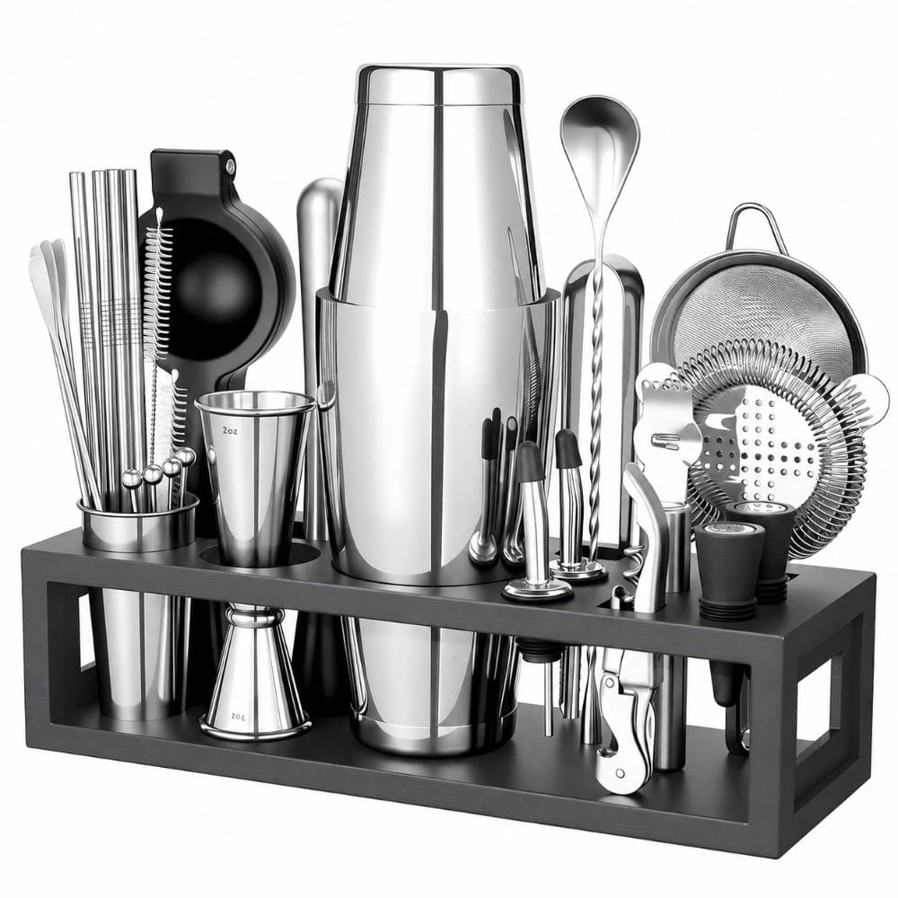 31-Piece Silver Stainless Steel Cocktail Shaker Bartender Kit with