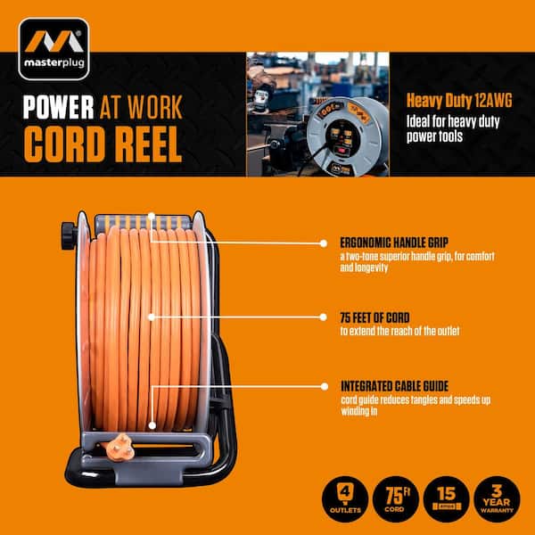 Reviews for Masterplug 75 ft. 15 Amp 12 AWG Large Open Metal Reel