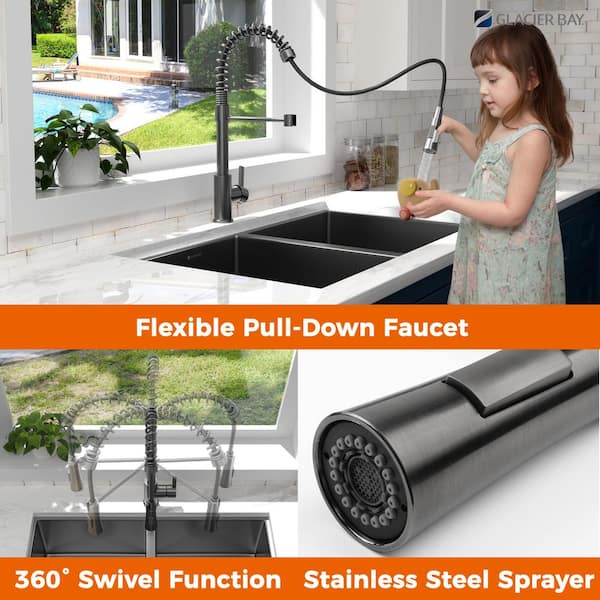 Glacier Bay 31 in. Undermount Double Bowl 18 Gauge Gunmetal Black