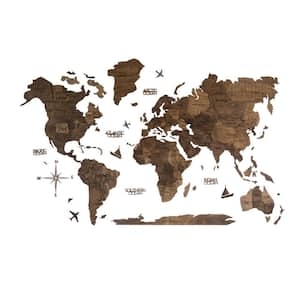 39 in. x 24 in. Brown Wood World Map Hanging Dimensional Wall Art 1-Piece