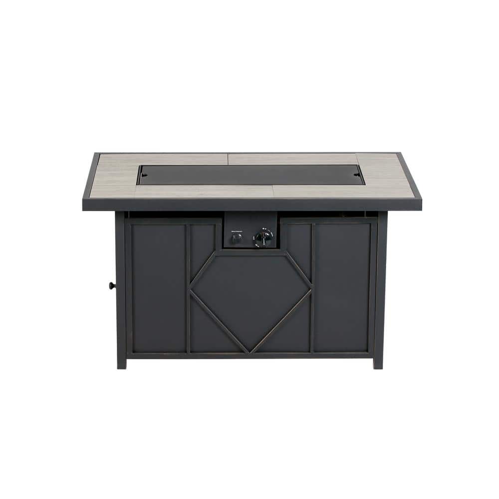 Rectangular Black Steel and Tile Propane Fire Pit Table