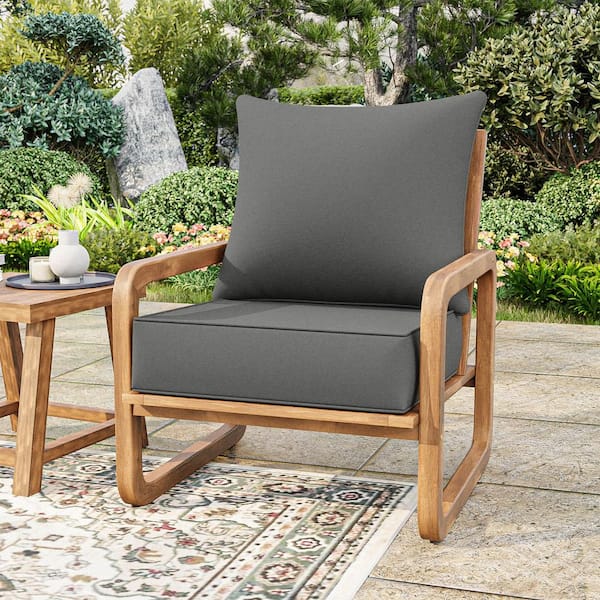 24 in. x 24 in. Deep Seat Outdoor Lounge Cushion with Backrest, Premium Waterproof Patio Furniture Cushions Light Grey
