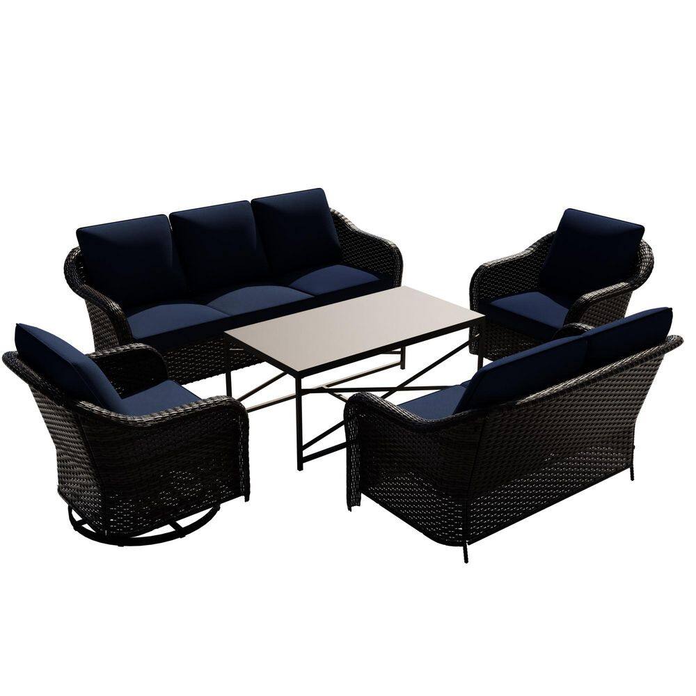 5-Piece Outdoor Patio Conversation Set, Wicker with Dark Blue Cushions-1 Sofa, 1 Loveseat, 2 Swivel Chairs & 1 Table price history on PriceWatchPro